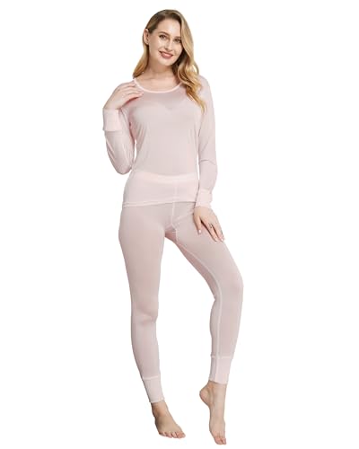 Viamulion Womens 100% Silk Thermal Underwear Pants Premium Lined Base Layer Bottom Blush L