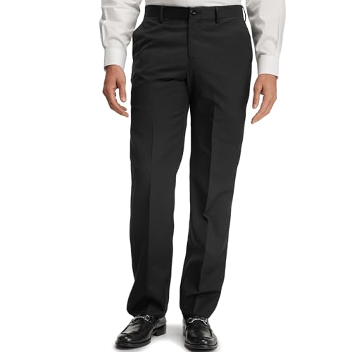 Men's Wrinkle-Resistant Dress Pants No-Iron Classic Fit Hidden Comfort Waistband Work to Weekend Trousers