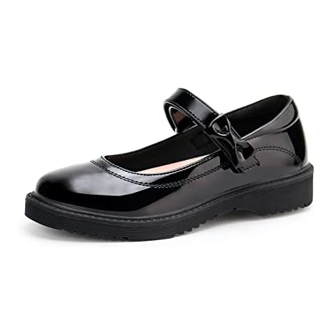 JABASIC Girls Black School Shoes Bow Oxford Mary Jane Flats (5,Black) Cover