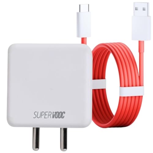 Image of Oneplus 65W Fast Charging Adaptor and USB to Type C 100 cm Cable Compatible with Oneplus, Samsung, Realme, Xiaomi and Oppo Mobiles, Dash, Vooc, Supervooc All Protocols Supported | 65 w Charger, White
