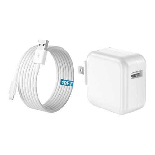 iPad Charger Fast Charging 10FT, 12W USB Charger Block Foldable Plug with 10FT USB Fast Charging Cable for iPhone, iPad 9th/8th/7th/6th/5th/4th Generation, iPad mini 5/4/3/2/1, iPad Air 3/2/1