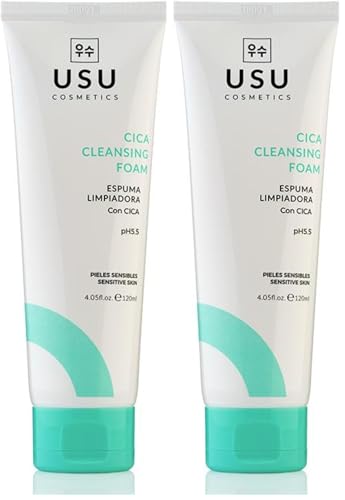 Espuma Limpiadora Facial con CICA pH 5.5-120 ml - Ayuda a Eliminar impurezas, Hidratar, Calmar y a Regenerar la Piel del Rostro - Acabado Sedoso - Ideal para las Pieles Más Sensibles -USU Cosmetics