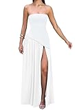 Memoriesea Women's Elegant Strapless High Split A Line Flowy Party Cocktail Maxi Dress White