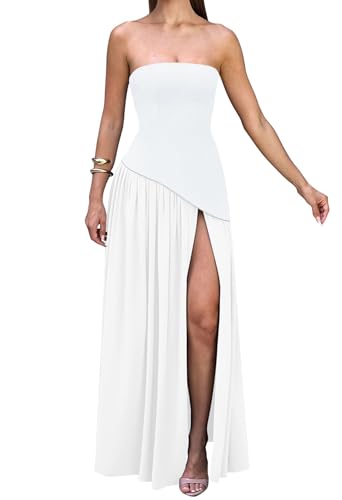 Memoriesea Women's Elegant Strapless High Split A Line Flowy Party Cocktail Maxi Dress