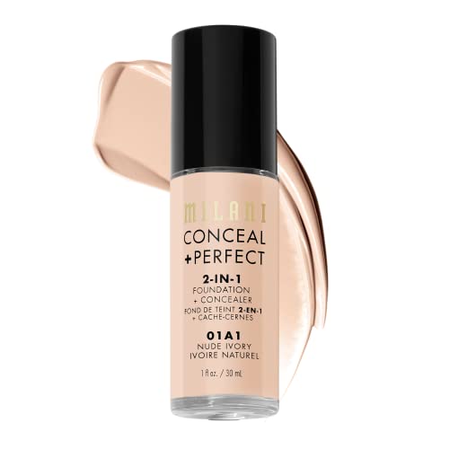 Milani Conceal + Perfect 2-In-1 Foundation + Concealer - Nude Ivory (1 Fl. Oz.) Cruelty-Free Liquid Foundation - Cover Under-Eye Circles, Blemishes & Skin Discoloration For A Flawless Complexion #TOP6