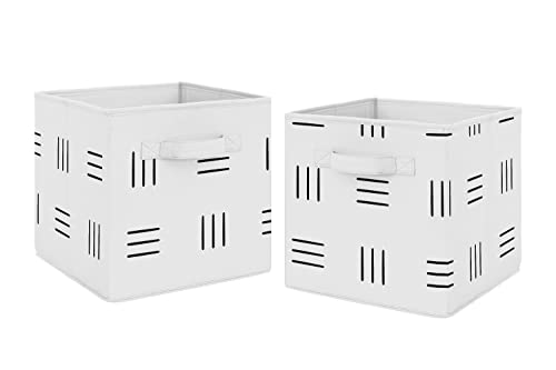 Image of Sweet Jojo Designs White and Black Boho Mudcloth Foldable Fabric Storage Cube Bins Boxes Organizer Toys Kid Baby Set of 2 Black and White Bohemian Woodland Tribal Southwest Mud Cloth Hatch Triple Line