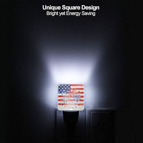 Image of 4th of July Patriotic Night Light Set of 2, USA Auto Sensor LED Dusk-to-Dawn Nightlights, Plug-in Sensor Lamp for Bedroom Bathroom Kitchen Hallway Stairs Decorative
