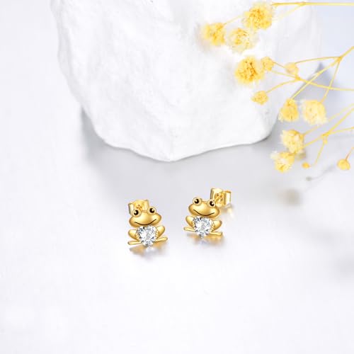 14K Solid Gold Frog Earrings for Women Real Yellow Gold Moissanite Stud Earrings Dainty Cute Jewelry Birthday Gifts for Wife Mom2
