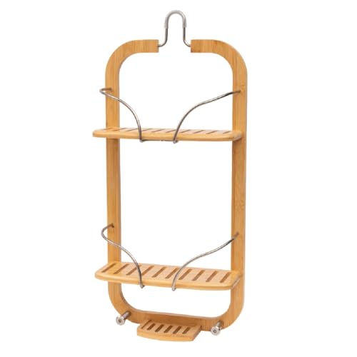 SereneLife Bamboo Hanging Shower Caddy with 3 Tiers, Anti-Slip Design, Bathroom Storage Organizer...
