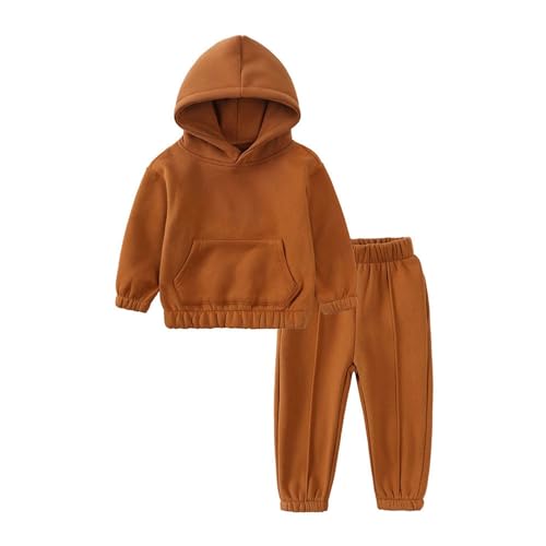 Kids Outfit Soft Cotton Warm Crewneck Long Sleeve Hooded Solid Color Sweatshirt Sweatsuit For Boys Or Girls