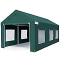 Quictent 10x20 ft Heavy Duty Carport with Roll-up Ventilated Window, Anti-Snow Garage Canopy for RV/Boat/Truck Shelter with 4 Reinforced Steel Cables-Green
