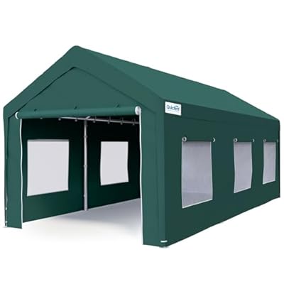 Quictent 10x20 ft Heavy Duty Carport with Roll-up Ventilated Window, Anti-Snow Garage Canopy for RV/Boat/Truck Shelter with 4 Reinforced Steel Cables-Green