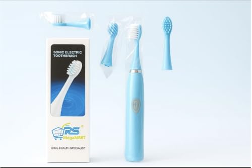 Image of Aura Essentials Sonic Electric Toothbrush for Adults & Kids | Deep Cleaning Soft Bristles with 2 Brush Heads | Battery Operated Toothbrush for Gentle & Effective Oral Care, Battery Included (Blue)