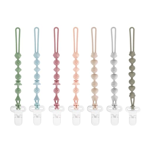 PandaEar 7 Pack Silicone Pacifier Clips One Piece Design Pacifier Holder for Baby Boys & Girls