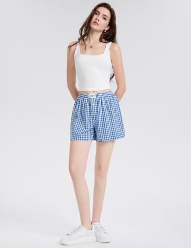 Image of LOMON Womens Boxer Shorts Casual Summer 2026 Pajama Lounge Sleep Pj Gingham Plaid Shorts Y2K Beach Bottoms
