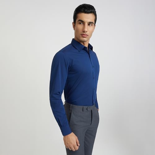 Image of Raymond Men's Slim Fit Pure Cotton Structure Pattern Semi Cutaway Collar Full Sleeve Formal Shirt