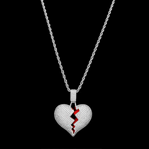 Senteria Hip Hop Iced-Out Necklace For Men 18K Gold Plated Cz Fully Bling Bubble Broken Heart Pendant Necklace Rapper Chain #TOP3