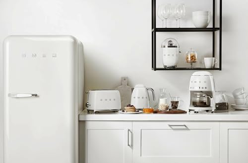 Image of Smeg 50's Retro Style Aesthetic Drip Coffee Machine with 10 Cup Glass Carafe, Auto Start Feature, Keep Warm Plate, and Two Coffee Strength Settings (White)