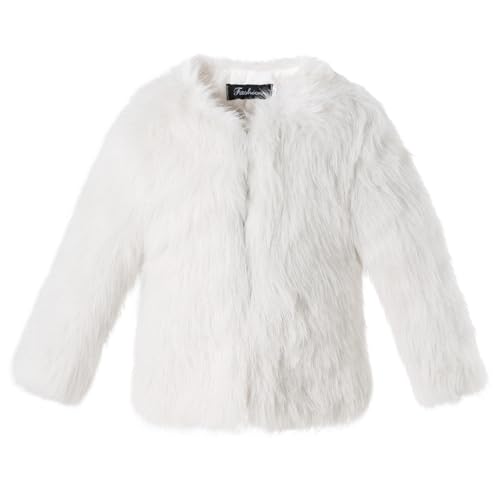 Girls Faux Fur Fluffy Coat for 4-10 Years Winter Jacket Soft Lining Warm Outerwear