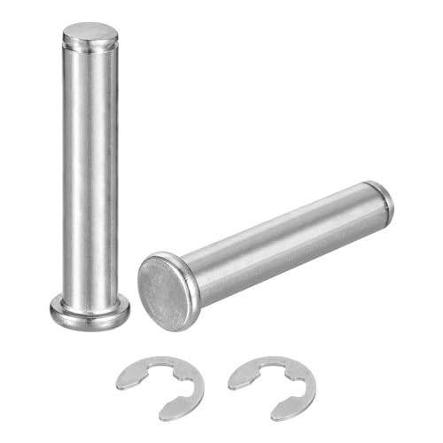 uxcell 2Set M12x60mm 304 Stainless Steel Cylindrical Shaft Snap Ring Locating Pin, Flat Head Grooved Hinge Cylinder Position Pin with E Clip Retaining Ring, Silver