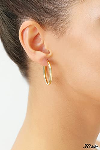 Image of 14k Yellow Gold Classic Shiny Polished Round Hoop Earrings, 3mm tube