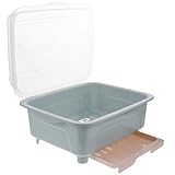 BESTonZON Dish Drainer with Cover Plastic Covered Dish Storage Rack with Lid for Kitchen Counter Dust-Proof Bowl Box Organizer 7.1X10.2X7.1 Inches