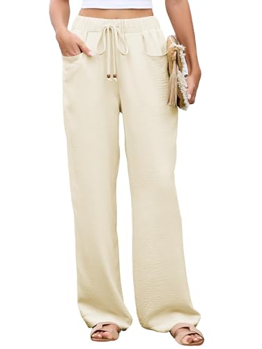 Image of Famulily Women Wide Leg Palazzo Pants 2026 Soft Stretch Comfy Boho Trousers Baggy Travel Vacation Clothes Beige XL