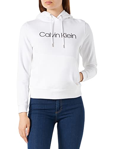 Calvin Klein Damen Core Logo Ls Hoodie Kapuzenpullover, Bright White, XS