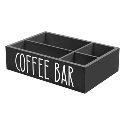 Organizador Para Estación De Café,Organizador De Madera Para Café Con Divisores Extraíbles - Accesorios De Almacenamiento Para Cocina Tazas Sirope Palitos Revolvedores Para Hogar