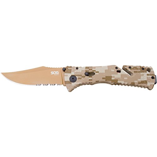 SOG Specialty Knives TF5-BX Trident Partially Serrated Tini Knife, Copper/Desert Camo