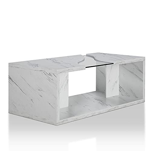 Furniture of America Lenu Contemporary Wood Storage Coffee Table in White