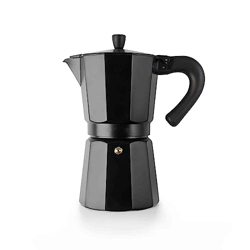 PLUS HOME Cafetera express Negro Aluminio fundido, Apto para Vitro,Electric,Gas, Cafetera express Bahia Aluminio.CAFETERA EXPRESS NEGRA 3 TAZAS