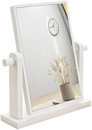 household products Desktop Vanity Makeup Mirror with Wood Stand,360°Rotation Dressing Table Rectangle Mirror,Portable Standing Mirror Bedroom Flip Mirror Adjustable Desk Shave Mirror