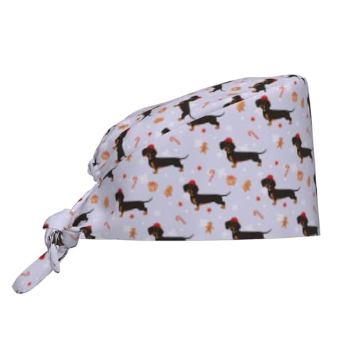 Kuilepa Dachshund Dog Print Working Caps With Sweatband Adjustable Working Hats Elastic Scrub Hats Nurse Scrub Cap