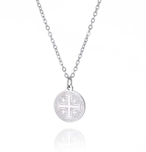 UNIFT Collar de cruz de Jerusalén para mujeres y hombres, de acero inoxidable, con colgante de cruz cristiana de oración cristiana, caballeros templarios, joyería religiosa, talla única, Acero
