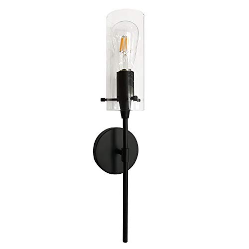 Image of MONKFISH Modern Black Wall Sconce with Clear Glass Shade WS36 Minimalist Wall Lamp & Light Fixture - UL Listed for Bathroom, Bedroom, Living Room & Hallway (1-Light)