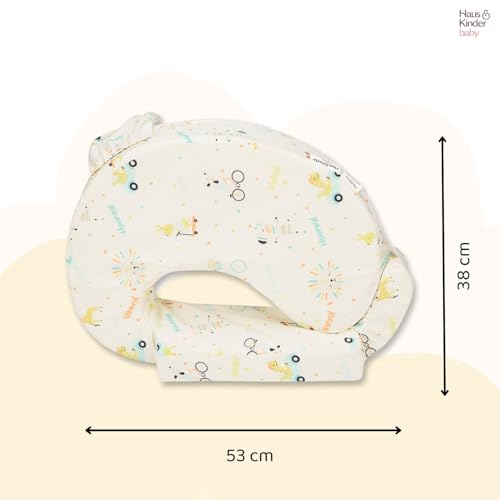 Image of haus & kinder Baby Feeding Pillow for New Born Baby, Breastfeeding & Nursing Pillow with Removable Cover, Posture Support with Pocket, Adjustable Strap, 0-24 Months (Animal Circus)