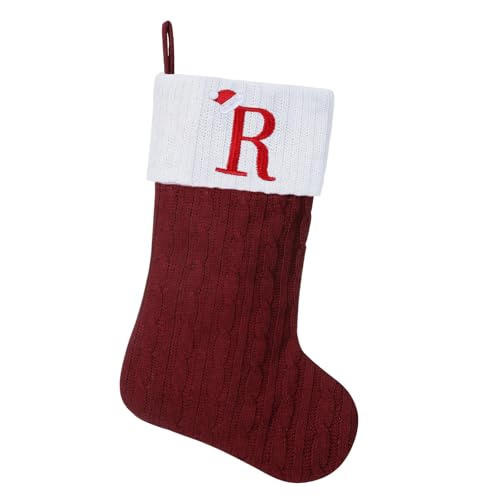 Yehnois 19.5" Burgundy Knit Christmas Stockings — Embroidered Initial R