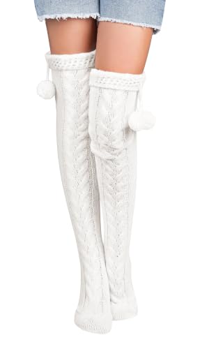 Image of Pcavin Thigh High Socks for Women, Long Cable Knit Over Knee Boot Stockings