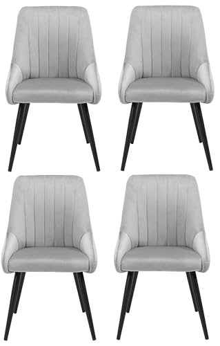 Image of Finch Fox Morris Velvet Dining Chair for Living Room, Bedroom, Home Office with Black Metal Legs in Light Grey Color (Set of 4)