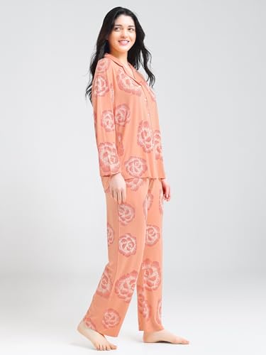 Image of Night Suit for Womens Floral Printed Modal Night Dress of Shirt and Pajama Set 9365