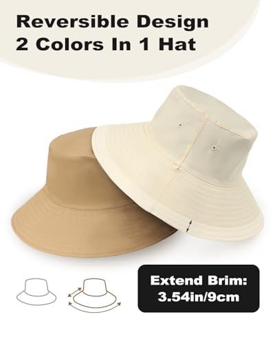Image of XXL Oversize Bucket Hat Reversible, XL L M S Fisherman Sun Cap With Chin Strap, Travel Beach Outdoor Hat For Men Women