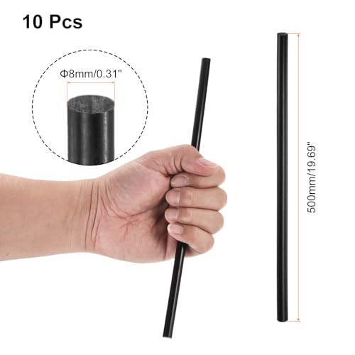 Image of uxcell 10 Pcs Black Plastic Rods 8 x 500mm ABS Styrene Round Stick Round Solid Bar DIY Model for DIY Toys Building Making Architectural Model Making