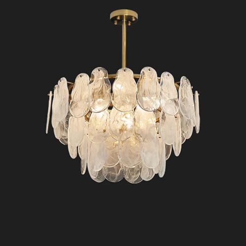 Image of LOVEDIMA Gold Dining Room Chandelier Multi-Tier Lantern Pendant Lighting,Cloud Glass Metal Chandeliers Hanging Ceiling Light Fixtures (6-Light)
