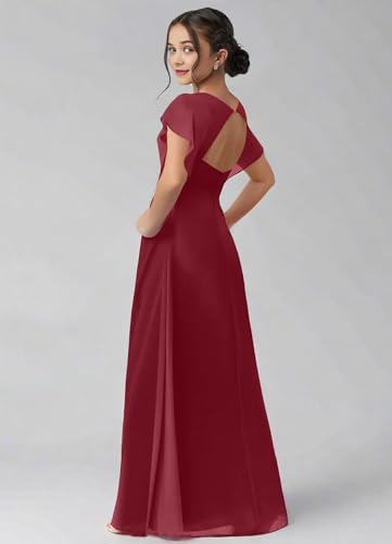 Flutter Sleeves Chiffon Junior Bridesmaid Dresses A-line Wedding Party Flower Girl Dresses with Slit3
