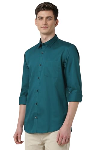 Image of Peter England Men's Slim Fit Full Sleeve Casual Shirt in Twill Weave Cotton