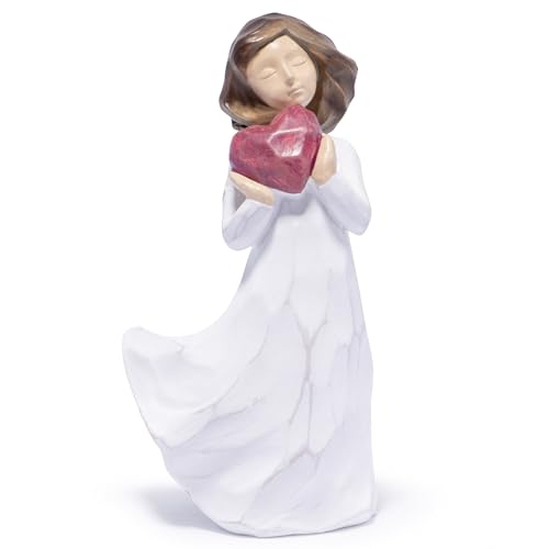 Hodao Hand-Carved Mother’s Day Resin Sculpture – Mom Figurine Holding Flowers, Forever Keepsake Gift for Mom, Birthday Gift for Grandma, Customizable Heartfelt Home Table Decor (White-Heart)