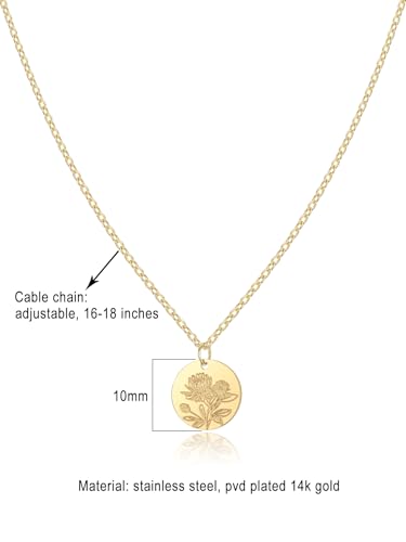 Birth Flower Necklace, Gold Plated Floral Pendant Necklaces for Women, Simple Dainty Birth Month Flower Necklace, Birthday Jewelry for Women - 12 Month2