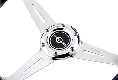 Miniatura 4 de W-Power, Volante universal de 13.7 pulgadas con 6 agujeros de perno de aluminio pulido negro transparente diamante estilo burbuja de cristal, botón
