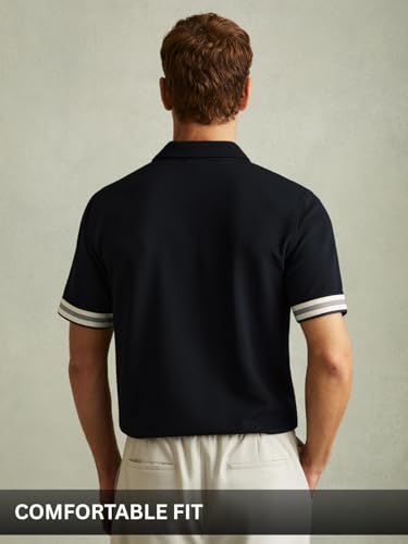 Image of Leriya Fashion T Shirt for Men | Polo T-Shirt for Man | Men's Half Zip Polo | Lightweight Breathable Summer Wear | Textured Knit Casual Stylish Tee | Short Sleeve Smart Casual Top for Man